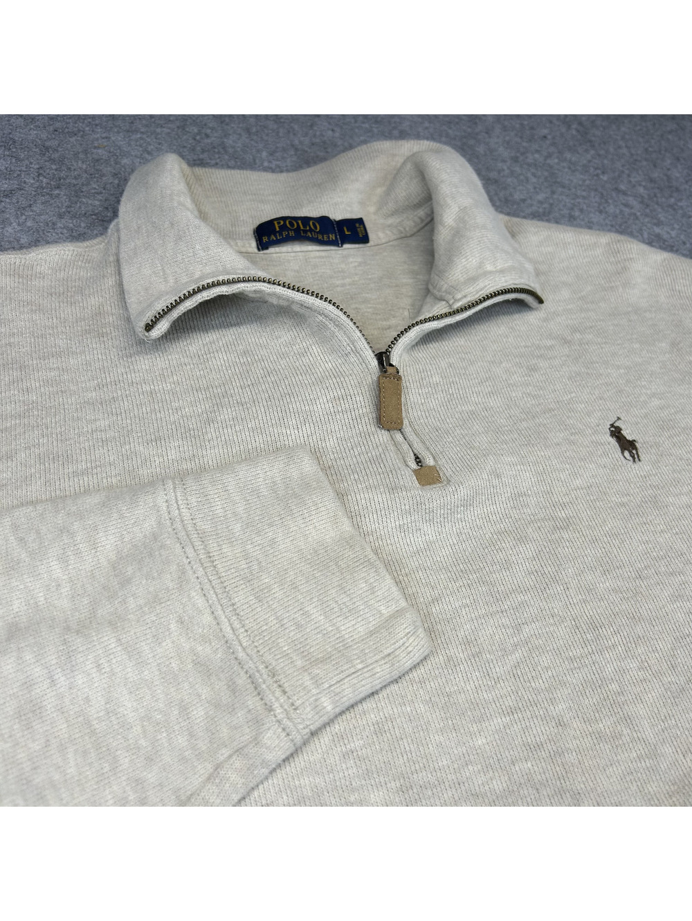 Polo Ralph Lauren Quarter Zip Sweater Mens L Oatmeal Long Sleeve Pony Golf